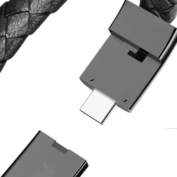 Men's black leather bracelet wit USB-C drive. - Picture 2 of 3